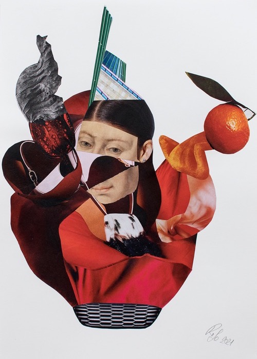 orange queen, Collage auf Papier, 40 x 30 cm, 2021
