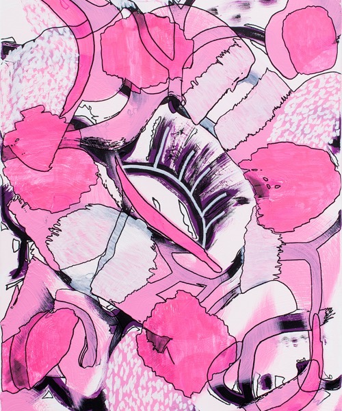 I still haven't found what I am looking for. But I know it must be pink; Mischtechnik auf Leinwand; 80 x 60 x 4 cm; 2021