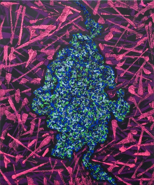 the moment when the ghost is leaving the bottle; Mischtechnik auf Leinwand; 120 x 100 x 4 cm; 2021