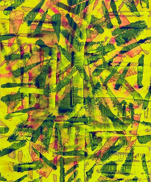 "Verwerfung in der Mitte", Mt auf Lw, 80 x 40 cm, 2020