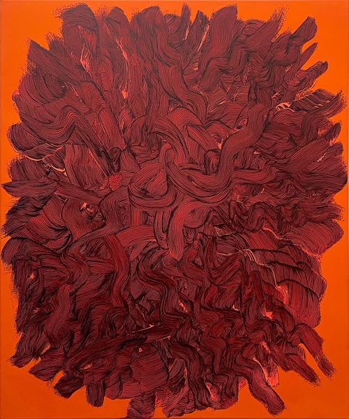 la testa di Medusa (non pettinata), Mischtechnik auf Lw, 120 x 100 cm, 2024
