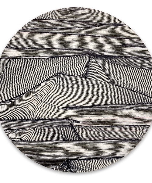 warp, Lackstift auf Sperrholz; 30 cm Durchmesser, 2024