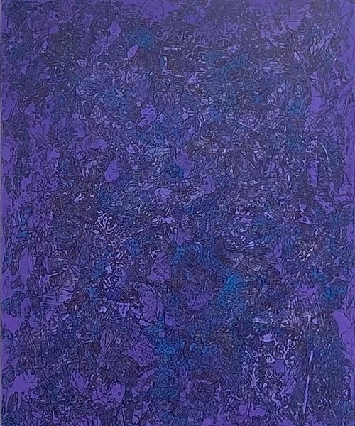 3 colors / 3 structures / lilac; Lackstift auf Acryl; 90 x 70 cm